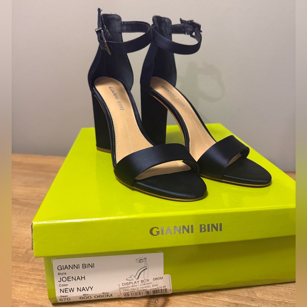 Gianni Bini Navy Ankle-Strap Block Heel Sandals